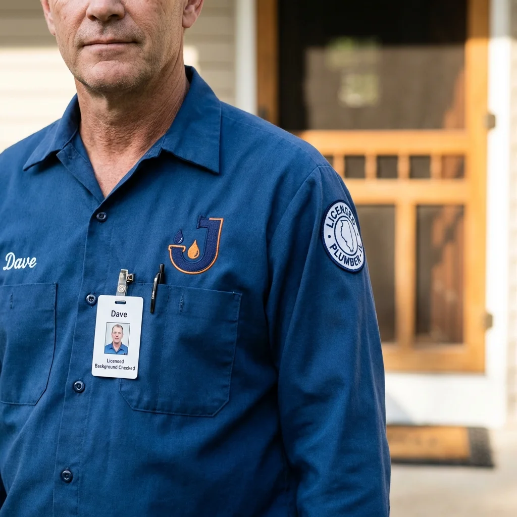 Licensed plumber showing ID badge in Mishawaka, IN